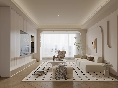 Modern Minimalist Living Room Interior Design With White Sofa Coffee Table And Area Rug 3d model