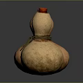 Two Decorative Gourd Shaped Furniture Pieces With Red Lids Rope Accents And Brown Beige Hues