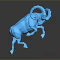 Modern Blue Low Poly Ram Sculpture With Geometric Shapes And Reflection 3d model
