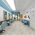 Modern Beauty Salon Interior With Blue Chairs Mirrors White And Blue Walls Marble Floor