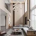 Modern Luxury High Ceiling Living And Dining Room With Marble Accents And Cozy Furnishings