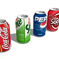 Assorted Carbonated Soft Drink Cans From Different Brands With Diet Options And Colorful Packaging