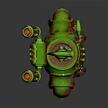 Rusty Green Brown Mechanical Robot Character With Armor And Lights 3d model
