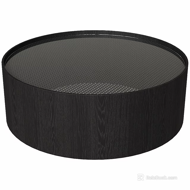 Round Black Dining Table Featuring Wooden Base And Mesh Top Design 3d model