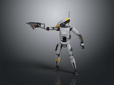 Sci Fi Robot Game Movie Character Holding Gun With Number 56 And Gray White Armor 3d model