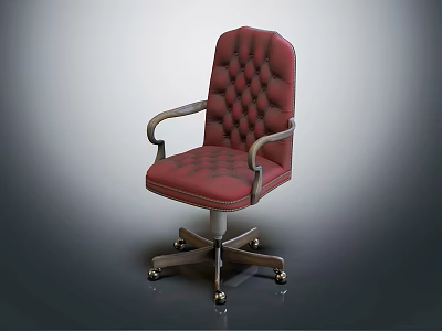 Red Leather Tufted Office Chair With Metal Armrests And Wheeled Base 3d model