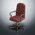 Red Leather Tufted Office Chair With Metal Armrests And Wheeled Base