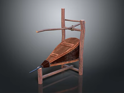 Traditional Wooden Equipment With Inclined Board Lever Handle And Support Frame 3d model