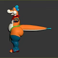 Playful Blue Orange Game Character With Chubby Belly Red Scarf Green Apron And Outstretched Arms