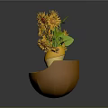 Sunflowers in Yellow Vase Placed on Yellow Round Base Against Dark Background
