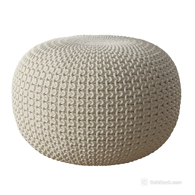 Modern Beige Round Handwoven Stool With Intricate Woven Texture For Living Room 3d model 