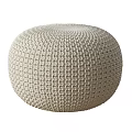 Modern Beige Round Handwoven Stool With Intricate Woven Texture For Living Room