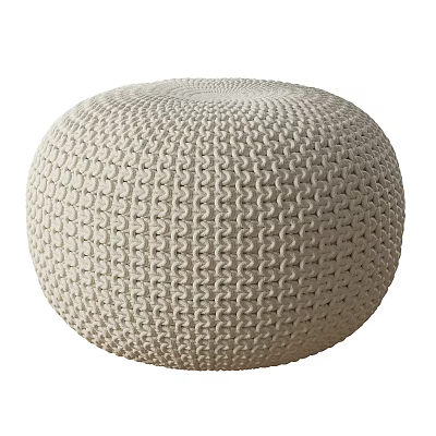 Modern Beige Round Handwoven Stool With Intricate Woven Texture For Living Room 3d model