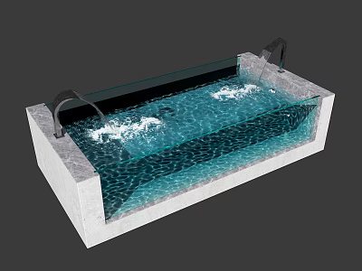 Modern Swimming Pool With Blue Water Waves Gray Border And Black Handrails 3d model