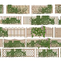 Various Decorative Wooden Fences With Green Vines And Diverse Designs