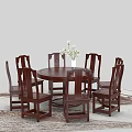 Classic Wooden Dining Table Set With Round Table High Back Chairs And Flower Vase 3d model
