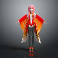 Pink Haired Character With Butterfly Wings Red Orange Gradient Cape Black Tights And Orange Shoes