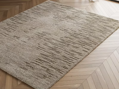 Neutral Woven Square Rug with Striped Design on Herringbone Wooden Floor 3d model