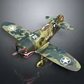 Vintage Military Airplane Model With Camouflage Paint Shark Mouth And Star Insignia