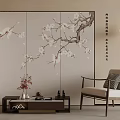 Traditional Chinese Screen With Hand painted Magnolia Branch For Oriental Living Room Decor