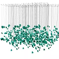 Modern Green Decorative Chandelier With Hanging Thin Lines And Crystal Elements 3d model