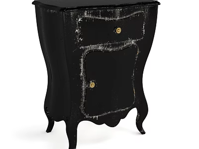 Vintage Style Black Distressed Chest of Drawers with Golden Handles and Curved Legs 3d model
