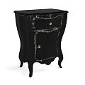 Vintage Style Black Distressed Chest of Drawers with Golden Handles and Curved Legs