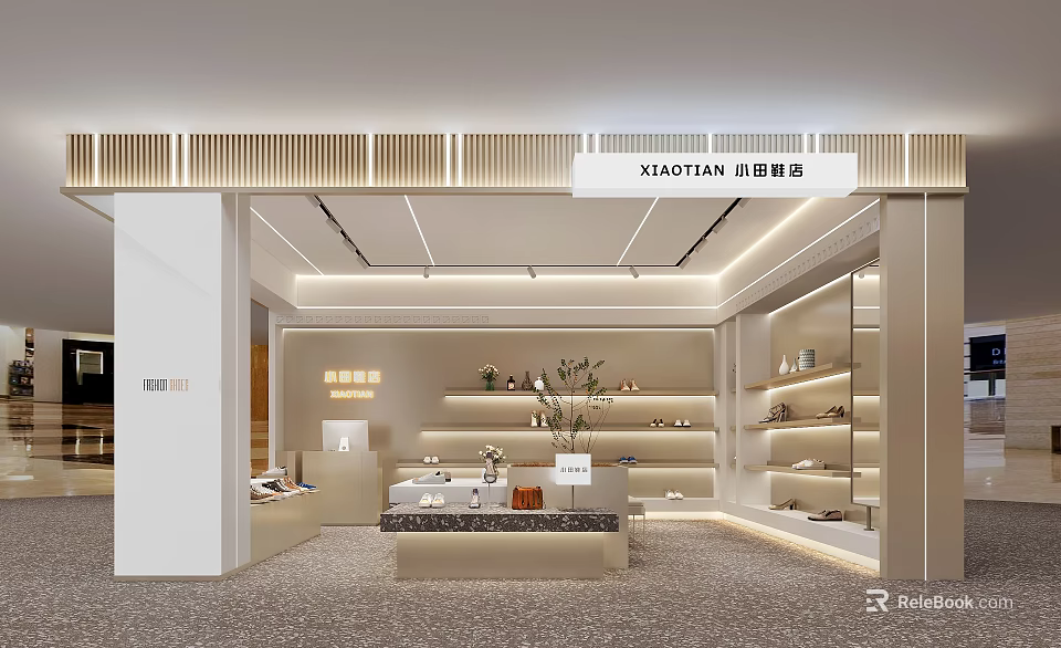 Xiangyuan Modern Retail Store Interior With Shoe Display Shelves Counter Decorative Plants And Lighting 3d model 