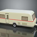 Beige Caravan Trailer with Red Stripe Windows and Door for Camping Travel