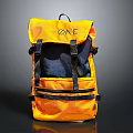 Trendy Yellow Backpack With ONE Logo Black Straps And Zipper Compartments For Daily Use