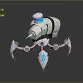 Sci Fi Game Movie Character Robot With White Gray Body Circular Top And Mechanical Claws