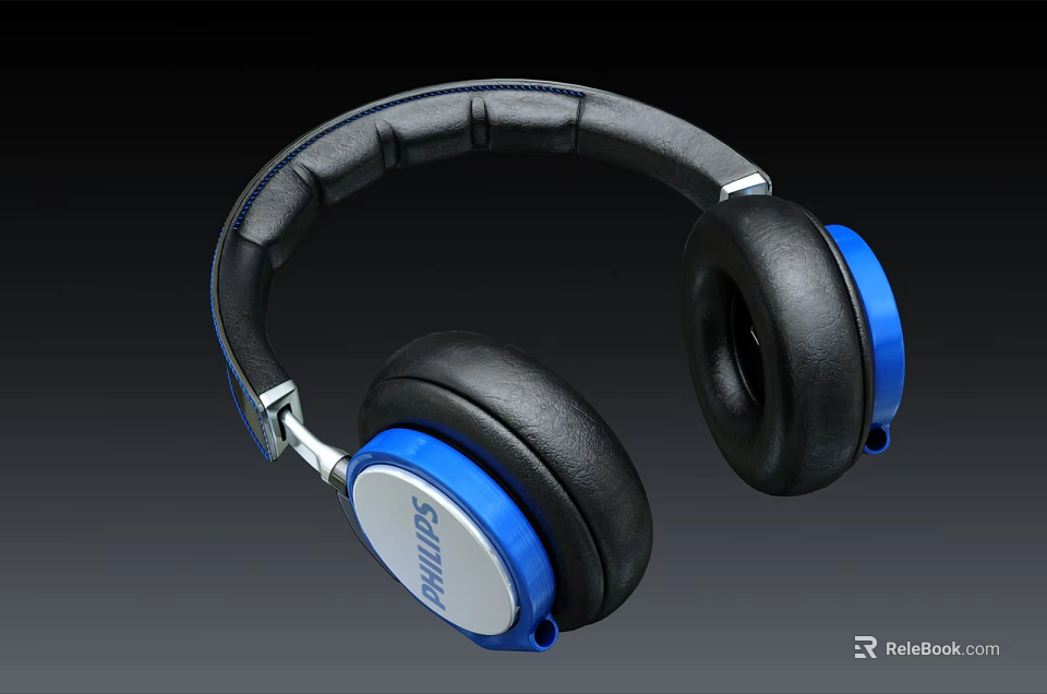 Bellinger Black and Blue Headphones with Leather Headband Metallic Accents and Over Ear Earpads 3d model 