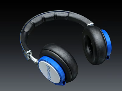 Bellinger Black and Blue Headphones with Leather Headband Metallic Accents and Over Ear Earpads 3d model