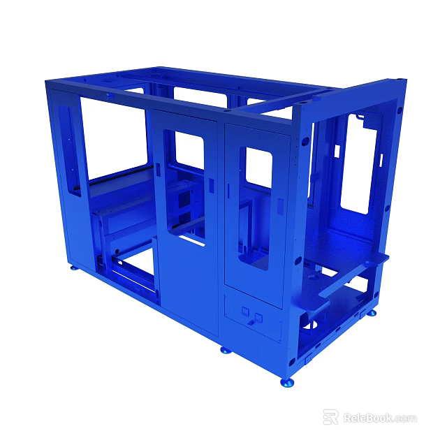 Blue Metal Frame Structure with Multiple Open Compartments and Support Legs for Industrial Equipment Housing 3d model 