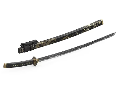 Traditional Samurai Sword With Ornate Scabbard And Sharp Metal Blade 3d model