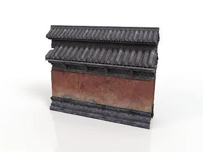 Traditional Chinese Architecture Featuring Black Tiled Roof Red Wall And Carved Details 3d model