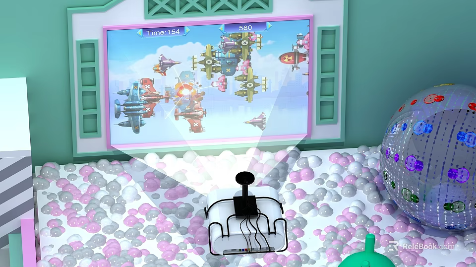 Landscape Sculpture in Play Area with Large Screen Game Scene Colorful Balls and Disco Ball 3d model 