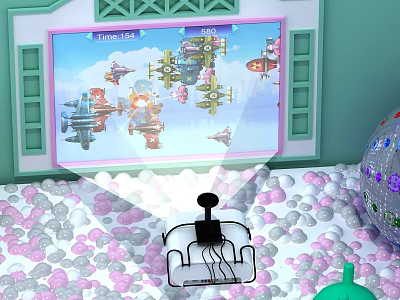Landscape Sculpture in Play Area with Large Screen Game Scene Colorful Balls and Disco Ball 3d model