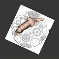 Brown Dog Lying On Round Mat With Black White Gears And Clock Patterns 3d model