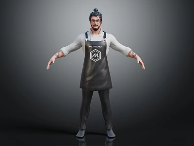 MasterChef Logo Apron with Long Sleeve Shirt and Casual Pants Outfit Design 3d model