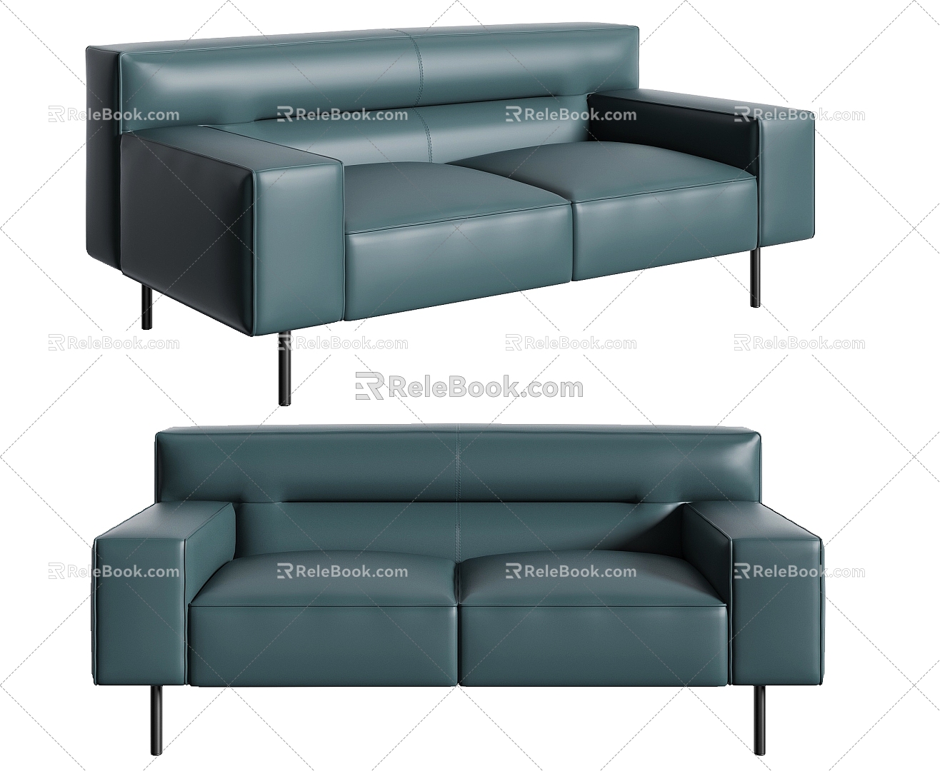 Navy Blue Leather Double Sofa 3d model