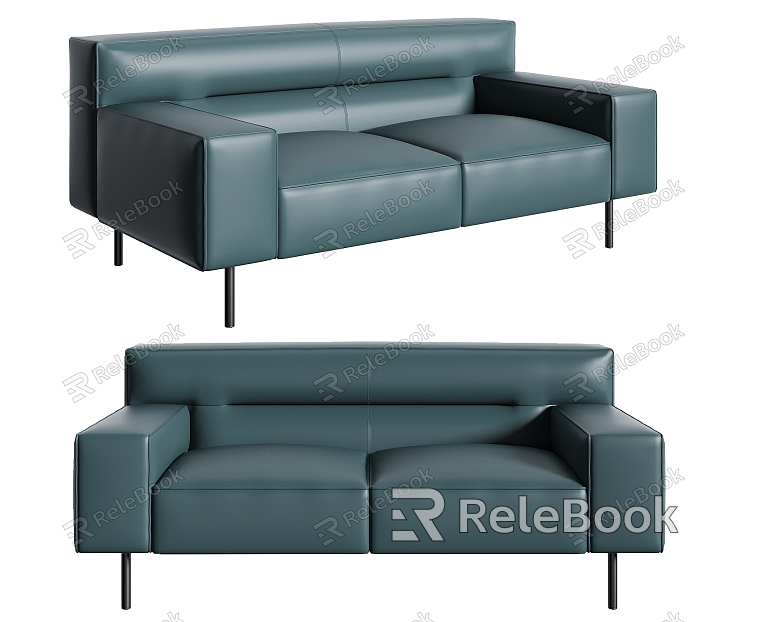 Navy Blue Leather Double Sofa model