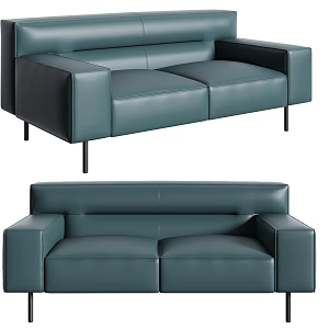 Navy Blue Leather Double Sofa 3d model