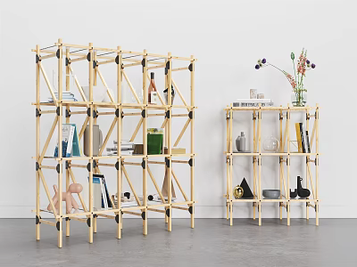 Modern Wooden Shelving Units With Multilayer Storage For Books And Decorative Items 3d model