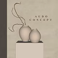 White Decorative Vases with Brown Branches on White Pedestal against Beige Wall with AUDO CONCEPT