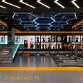 Modern Fitness Gym Reception Area Interior Design With Orange Elements 3d model