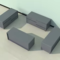 Four Gray Stools With Drawers Placed Against Wall On Light Colored Floor 3d model