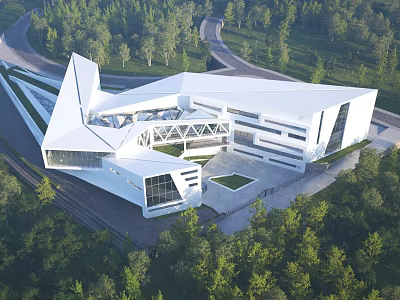 Aerial Planning of Modern Architectural Complex With Geometric Design and Green Surroundings 3d model