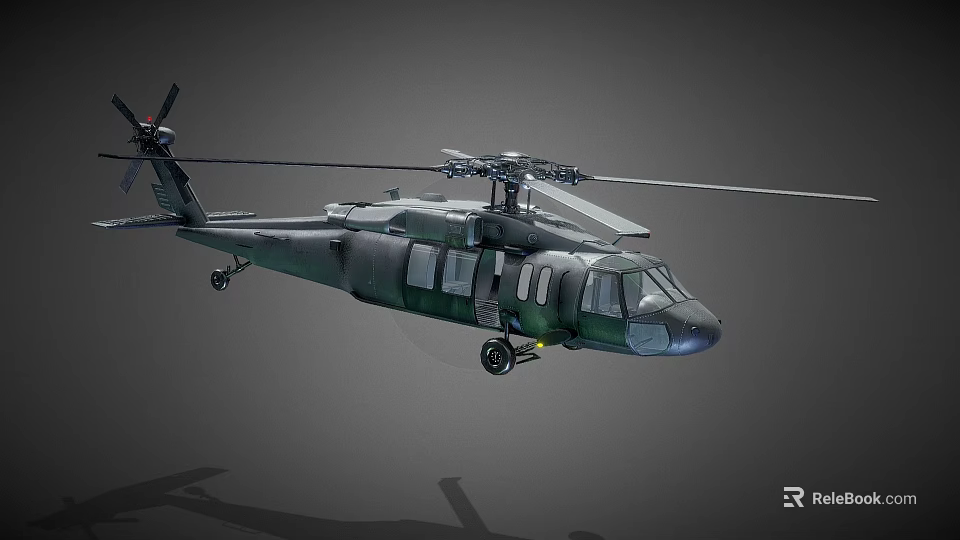 Olive Green Military Helicopter Featuring Rotors Side Windows And Fuselage Details 3d model 