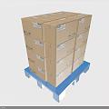 Labeled Cardboard Boxes Securely Stacked On Blue Pallet For Shipping 3d model